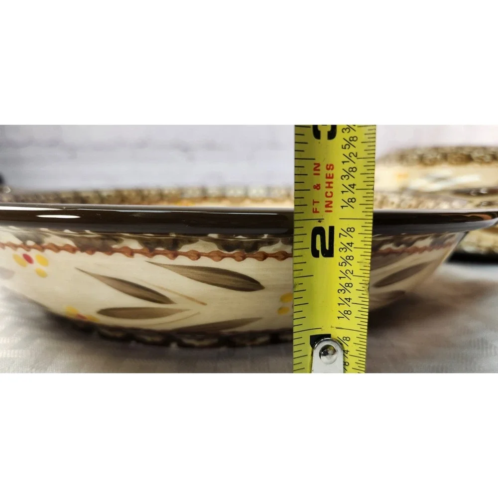 Set‎ 2 Temptations By TARA Old World Brown Yellow Pie Dish & Lid / Serving Bowl
